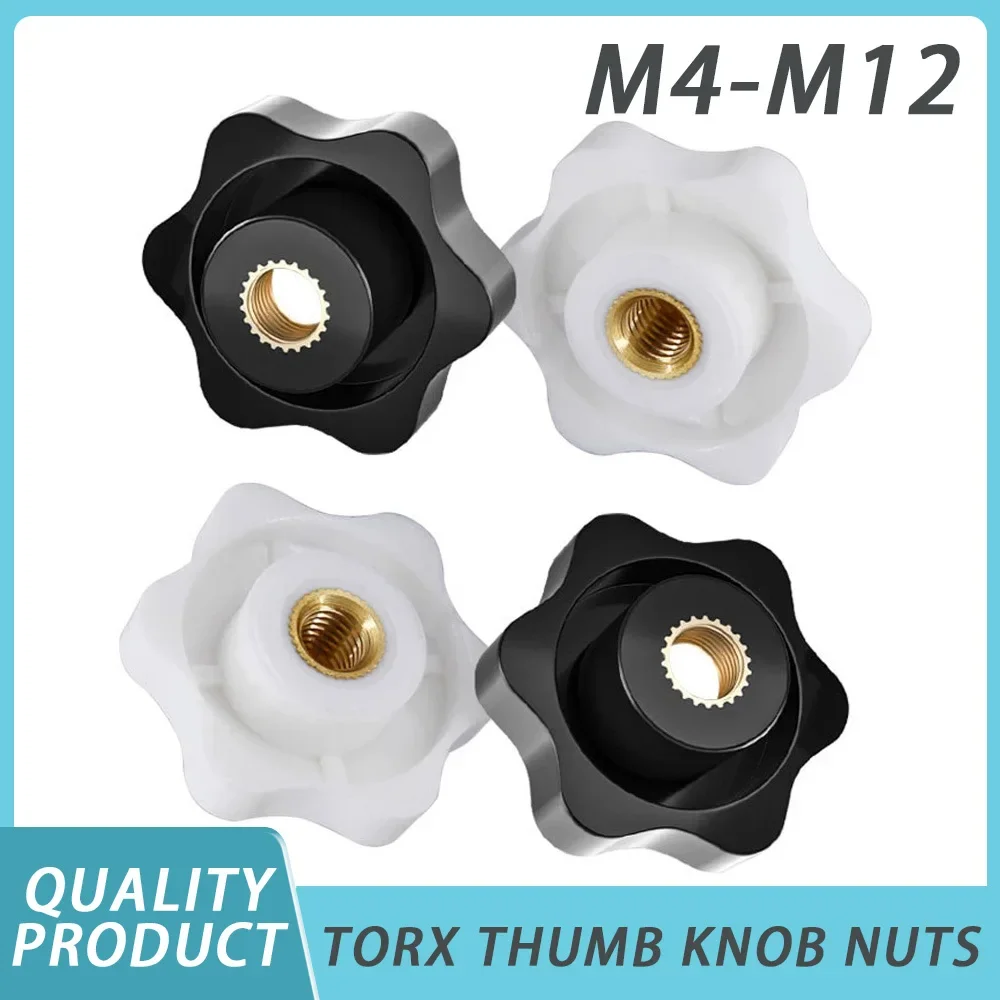 Thumb Knob Nut M4 M5 M6 M8 M10 M12 Black White Clamping Handle Plum Thread Hand Mechanical Manual Tighten Star Six-Lobe Nuts