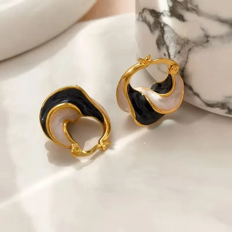 FTCY Enamel Blue Color Metal Texture Hoop Earrings for Women Retro Geometric Creative Women\'s Earrings Jewelry Gifts