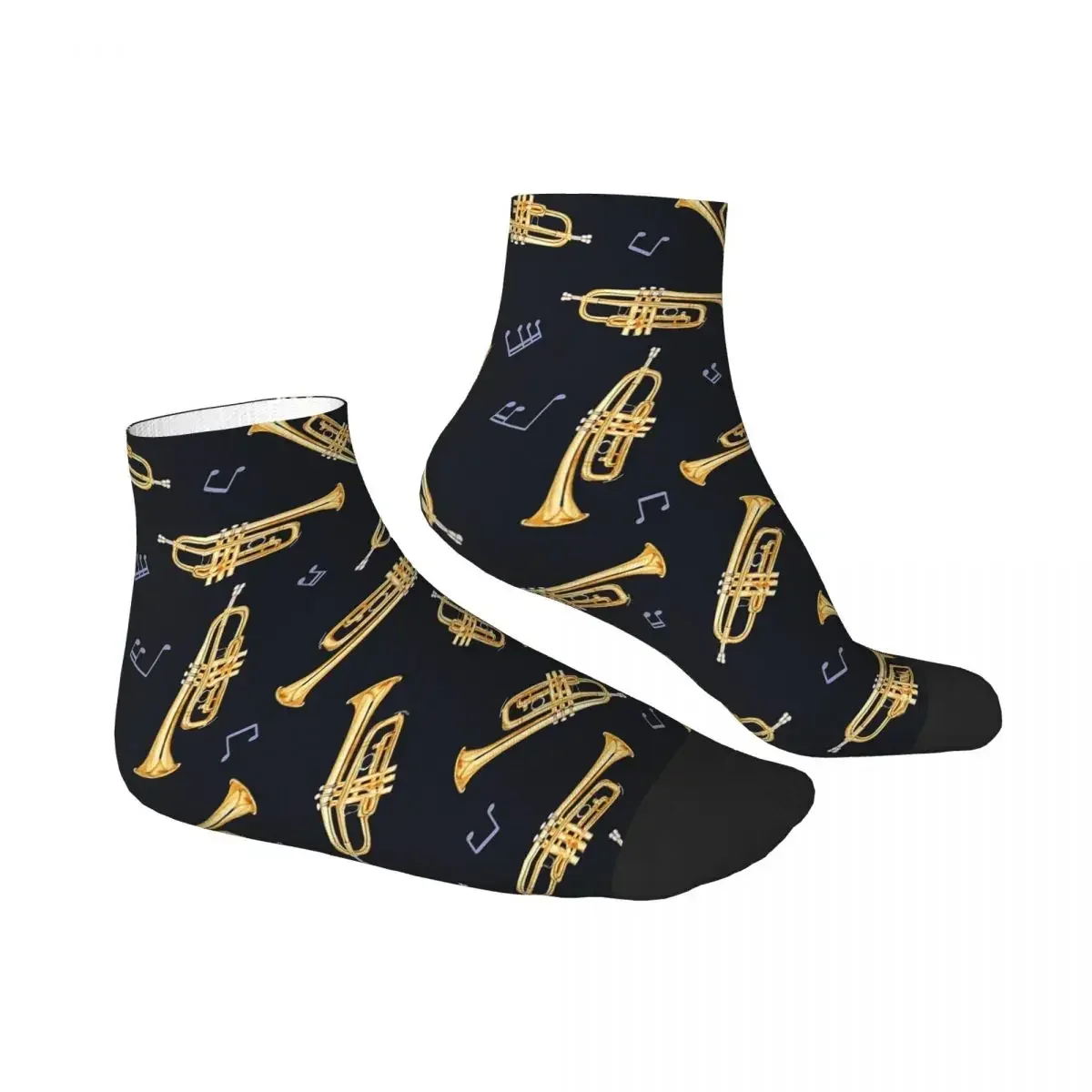 Gold Trumpet On Black Socks Harajuku Super Soft Stockings All Season Socks Accessories for Unisex Birthday Present
