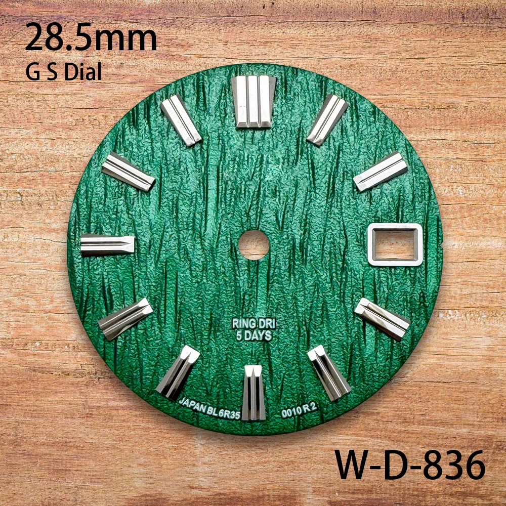 Logo GS 28.5mm dengan Dial Grand S Cocok untuk Mesin Jepang NH35/NH36/4R/7S, Luminescence Hijau, Gelombang, Aksesoris Jam Berkualitas Tinggi ﻿