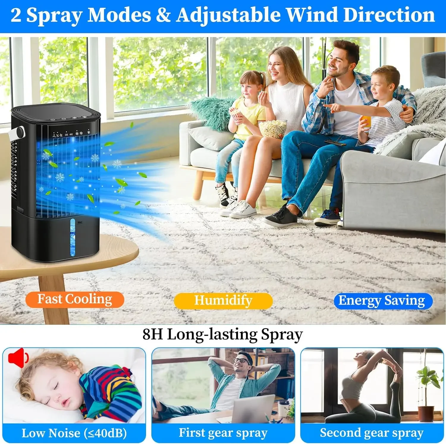 Enfriador de aire evaporativo mejorado, Mini aire acondicionado Personal con 3 velocidades de viento para enfriamiento mejorado, Unidad de CA portátil para H