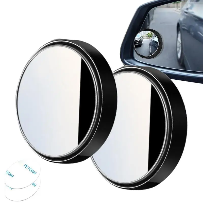 2Pcs Car Blindspot Rear View Mirror Wide Angle Adjustable Small Round Mirror Car Reverse Auxiliary Rearview Mirror with Frame