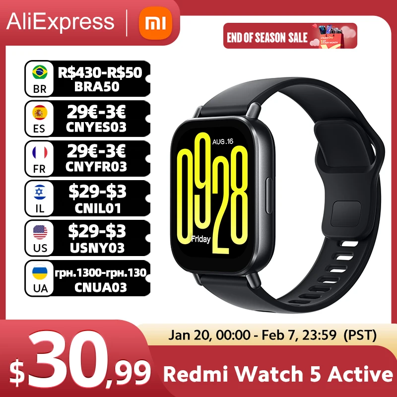 Global Version Xiaomi Redmi Watch 5 Active 2'' LCD display · up 18 days battery · Bluetooth® calling 140+ workout modes 470mAh