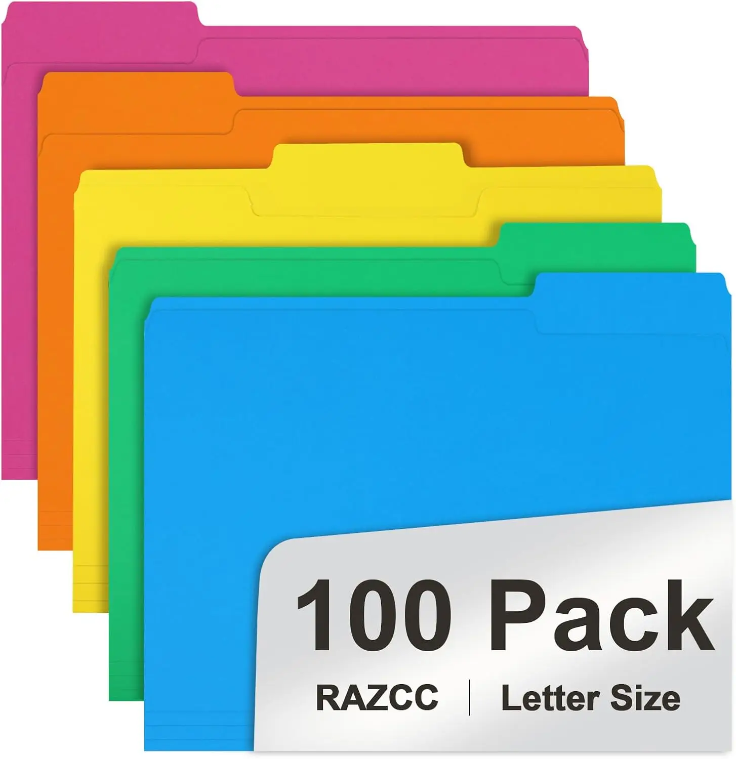 

100 Pack Colored File Folders with Tabs, Letter Size for Office and Classroom Use, Assorted 5 Colors