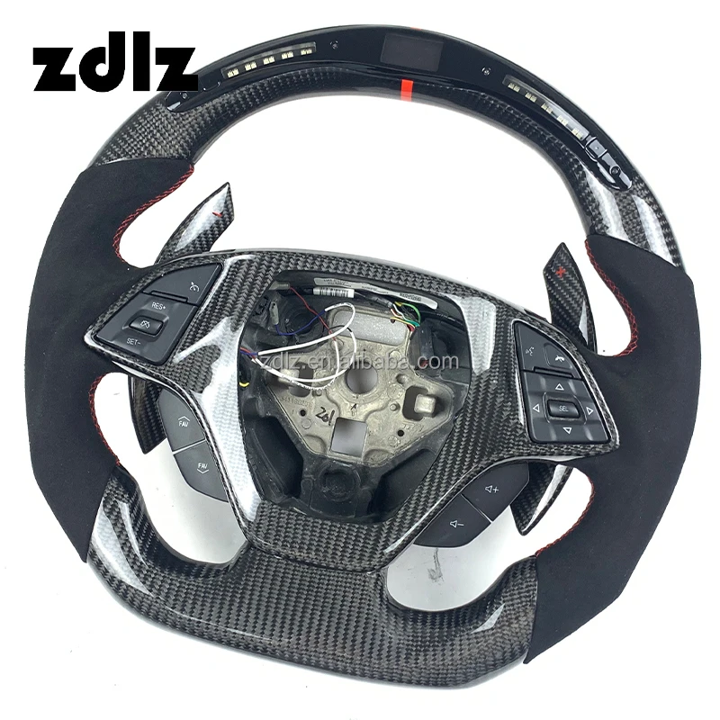 

Black Leather LED Steering Wheel Fit for Chevrolets Corvette C7 Z06 CZ07 2014-2019 Camaro Carbon Fiber Steering Wheel