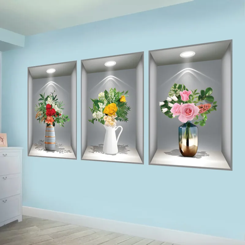 3d flower vase wall sticker home decor self adhesive living room wall art decal bedroom