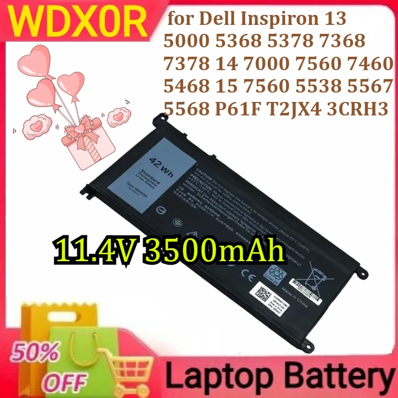 

WDX0R for Dell Inspiron 13 5000 5368 5378 7368 7378 14 7000 7560 7460 5468 15 7560 5538 5567 5568 P61F T2JX4 3CRH3 11.4V 3500mAh