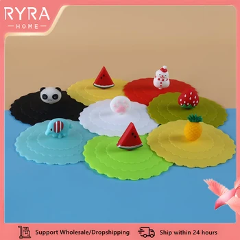 Desenhos animados Silicone Cup Cover, Leak Proof, Selado, Sucção Tampa, Portátil, Dustproof, Chá, Caneca, Tampas Cap, Copa Acessórios, 1Pc