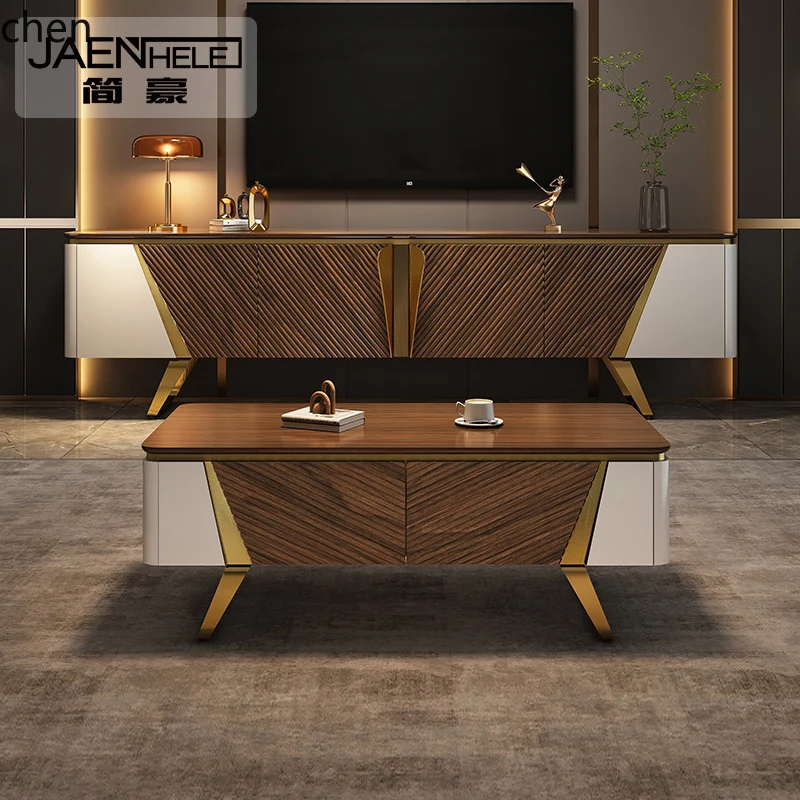 HT無垢材コーヒーテーブルテレビキャビネット組み合わせライトラグジュアリーモダンヴィラ大型フラットフロアイタリアンスタイルリビングルーム