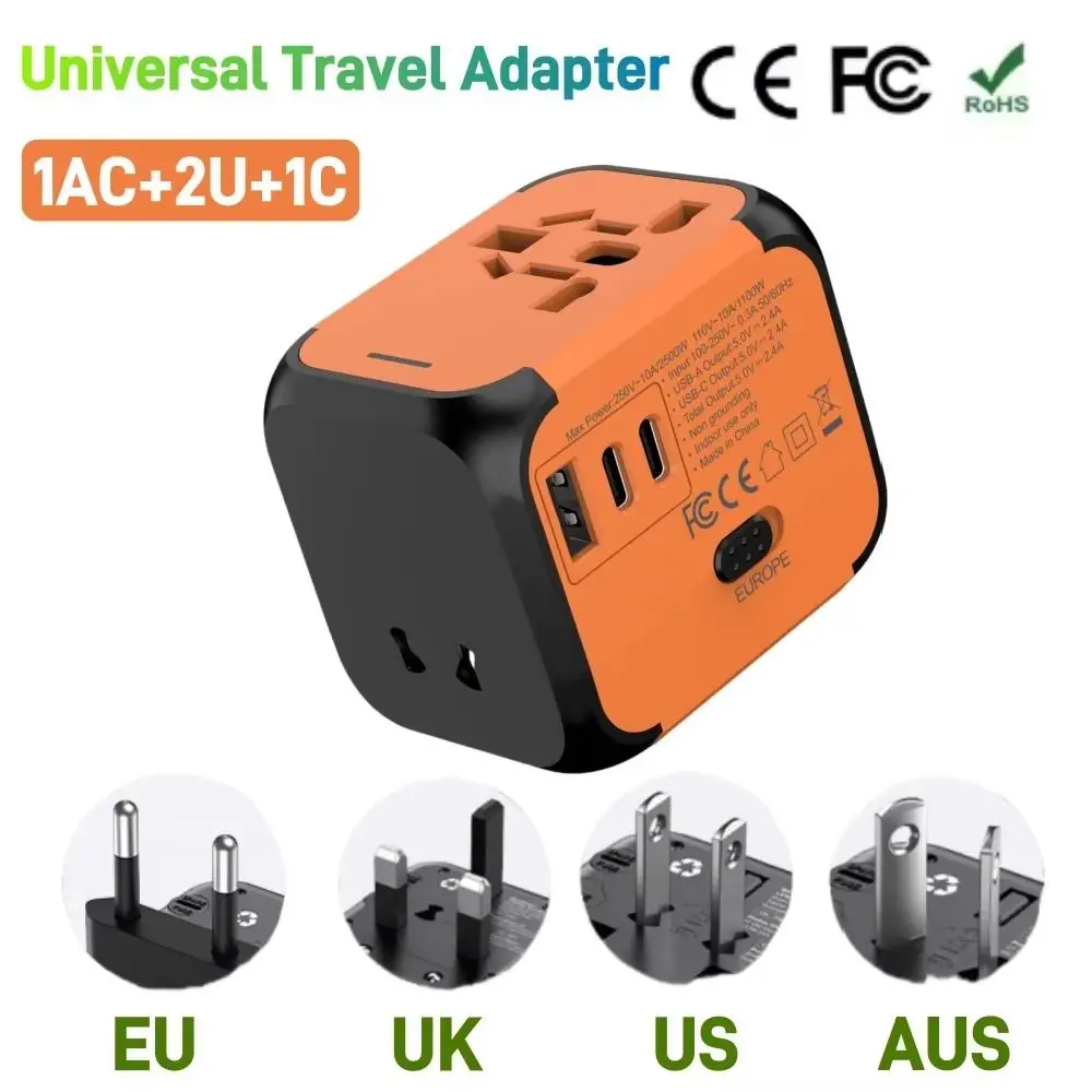 

EU/UK/US/AU Universal Travel Plug Adapter 2 Type C Durable All-in-one Charger Adapter USB Port Socket Adapter
