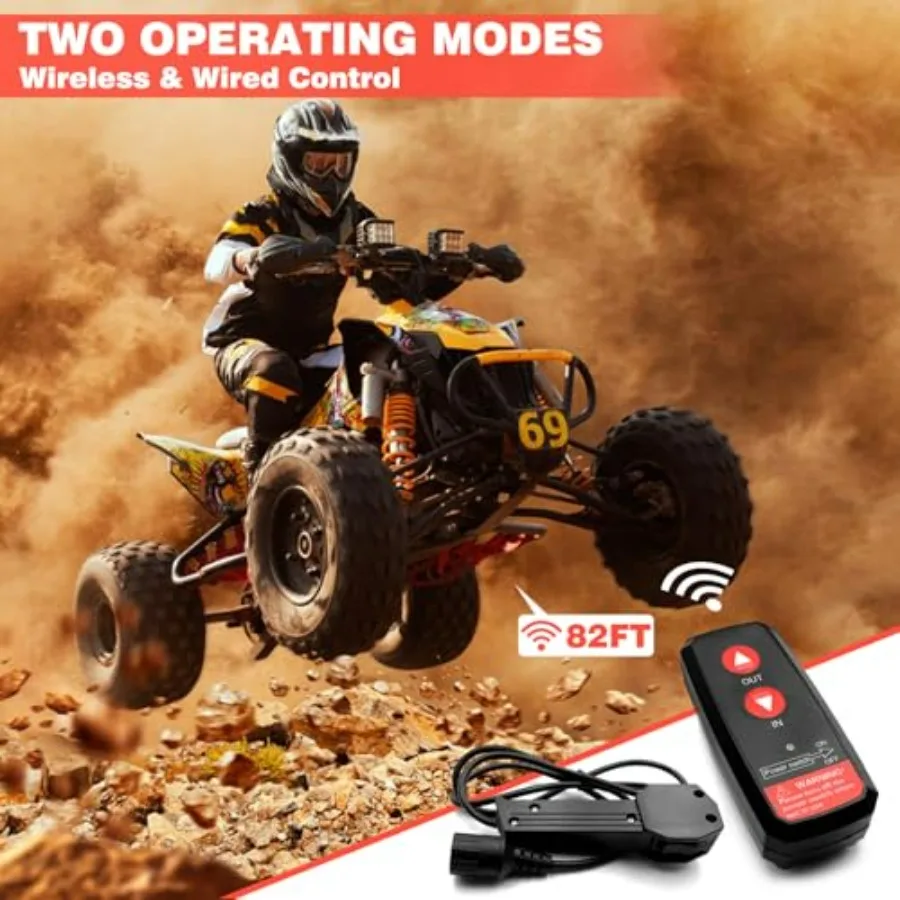 Wciągarka elektryczna ATV/UTV 3500 lbs, 12V DC z bezprzewodowym pilotem, wciągarka elektryczna z linką syntetyczną, wodoodporna wciągarka z płytą montażową.
