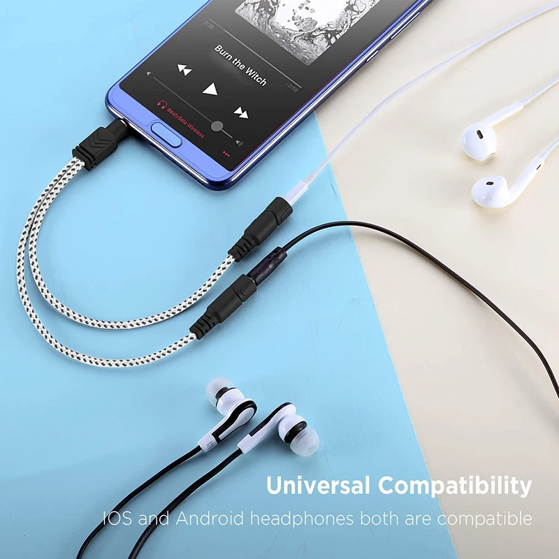 ตัวแยกหูฟัง, สายแยก 3.5 มม. สําหรับชุดหูฟัง [Fine Braided & Gold Plated] สายสัญญาณเสียง Y สเตอริโอ AUX Splitter - เข้ากันได้