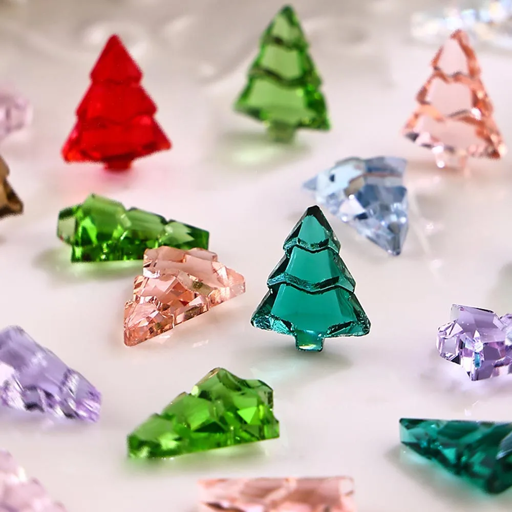 Encantos de decoración de uñas de árbol de Navidad de Cristal 3D, accesorios de diamantes de imitación de resina de 10x14mm, suministros de decoración de uñas transparentes Aurora, 10 piezas por lote