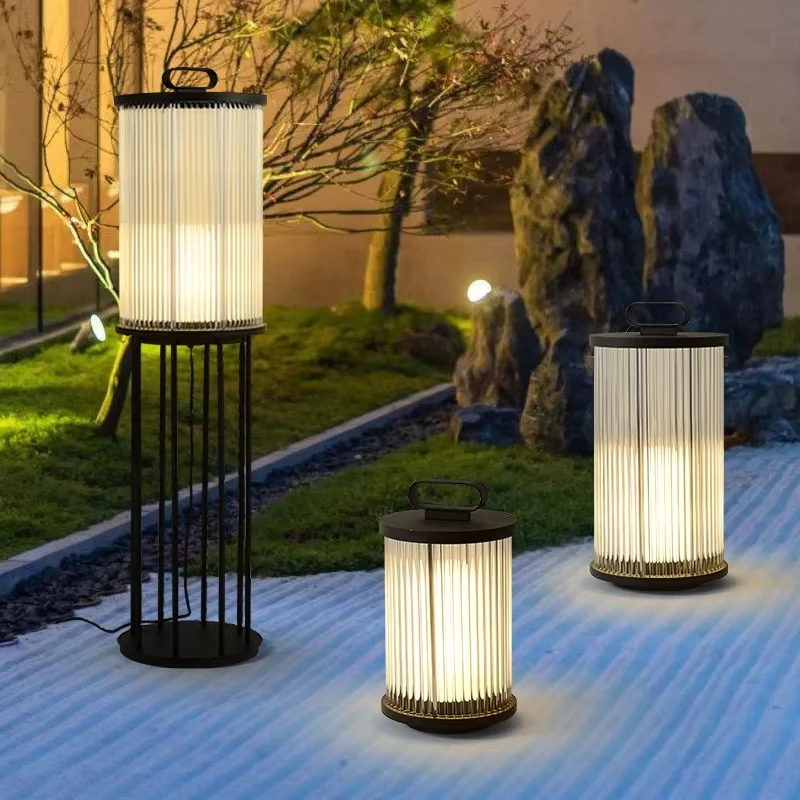 Outdoor Camping Waterproof Solar Garden Lights Portable Glass Lantern Villa Courtyard Lawn Decoration Floor Lamps