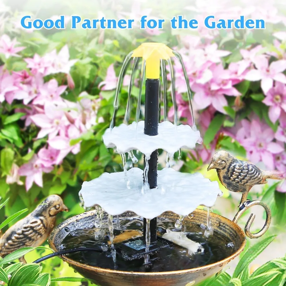 2.5W/4W Solar Direct Drive Water Pump Split Ground Plug-in Three Layer Flowing Solar Fountain with 4 Nozzles for DIY Water Flow