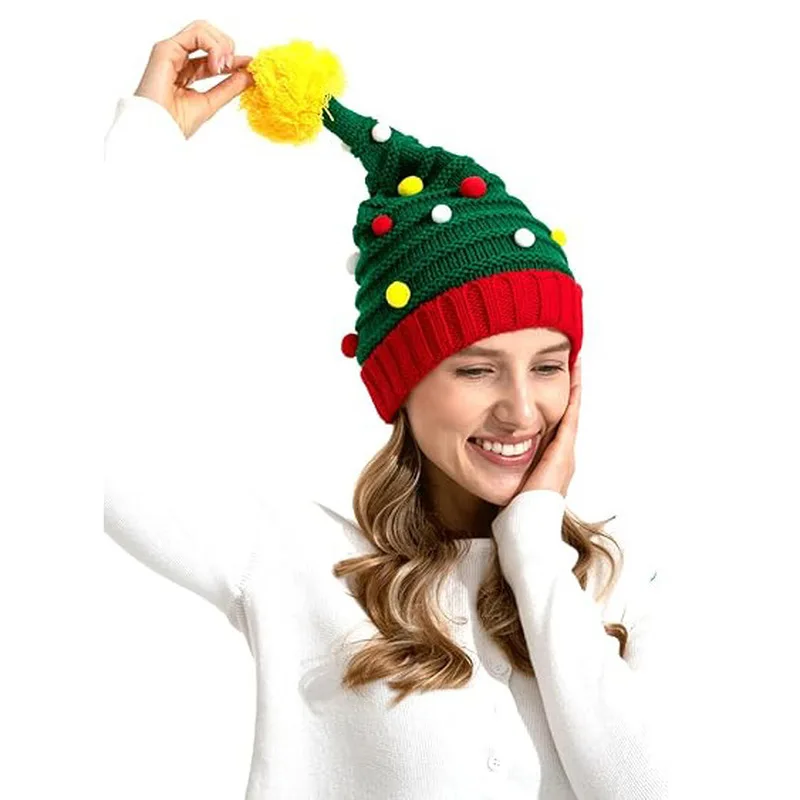 Colorful Ball Christmas Knit Hat Cross-border Santa Claus decorative hat Winter wool holiday hat