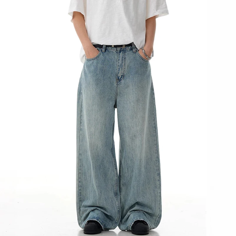 IEFB بنطال جينز أزرق مغسول أمريكي للرجال جديد عصري من قماش الدنيم كلينفيت مستقيم فضفاض واسع الساق بنطلون عتيق ملابس الشارع الشهير 9W3057