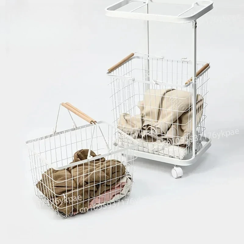 Home Double-layer Dirty Clothes Basket Home Wrought Iron Bathroom Rack Removable High-value Dirty Clothes Storage Basket