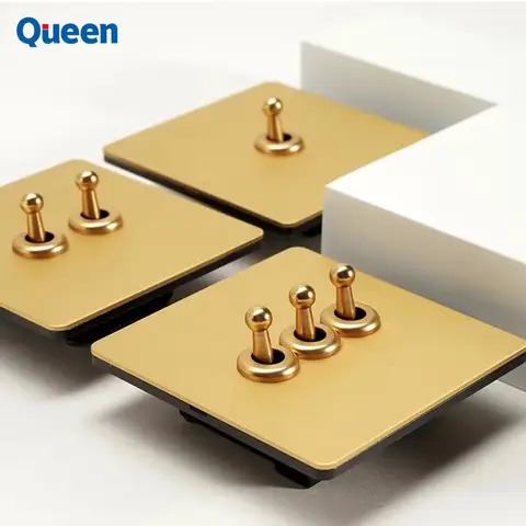 Interruttore della luce da parete a levetta in metallo in acciaio inossidabile spazzolato oro EU FR UK Presa di corrente Interruttore centrale CAT6 USB AC110-250V Interruttore 86mm