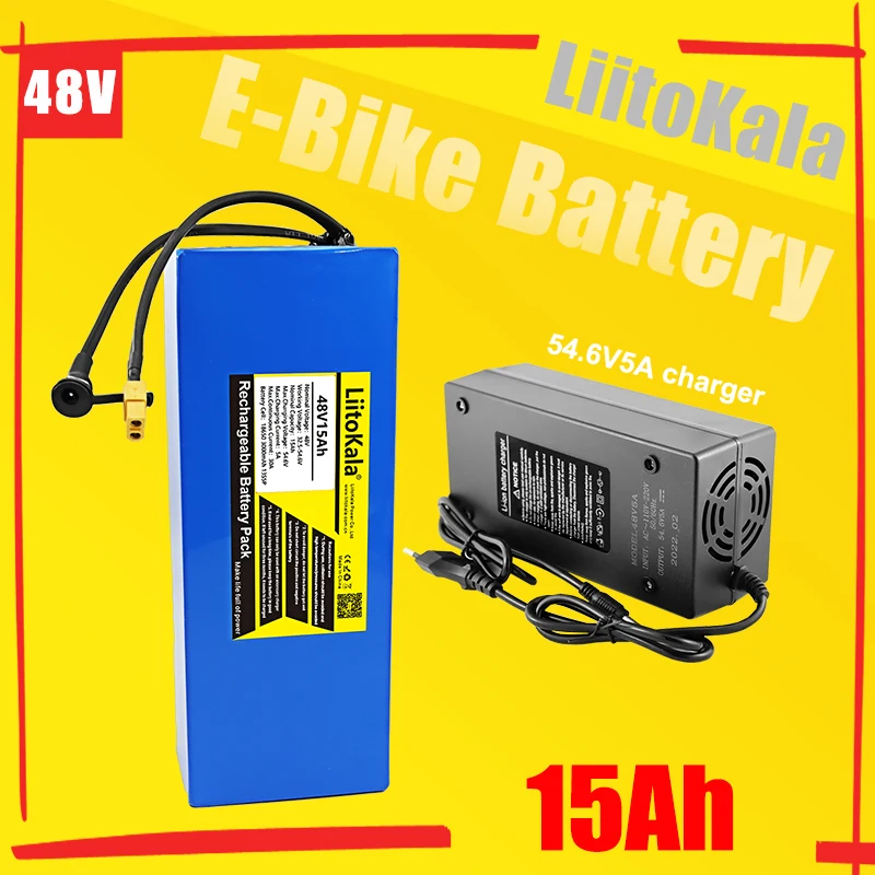 LiitoKala 48V15Ah 18650 E-bike battery li ion battery pack bicycle scoot conversion kit bafang 1000W XT60 plug 54.6V Charger