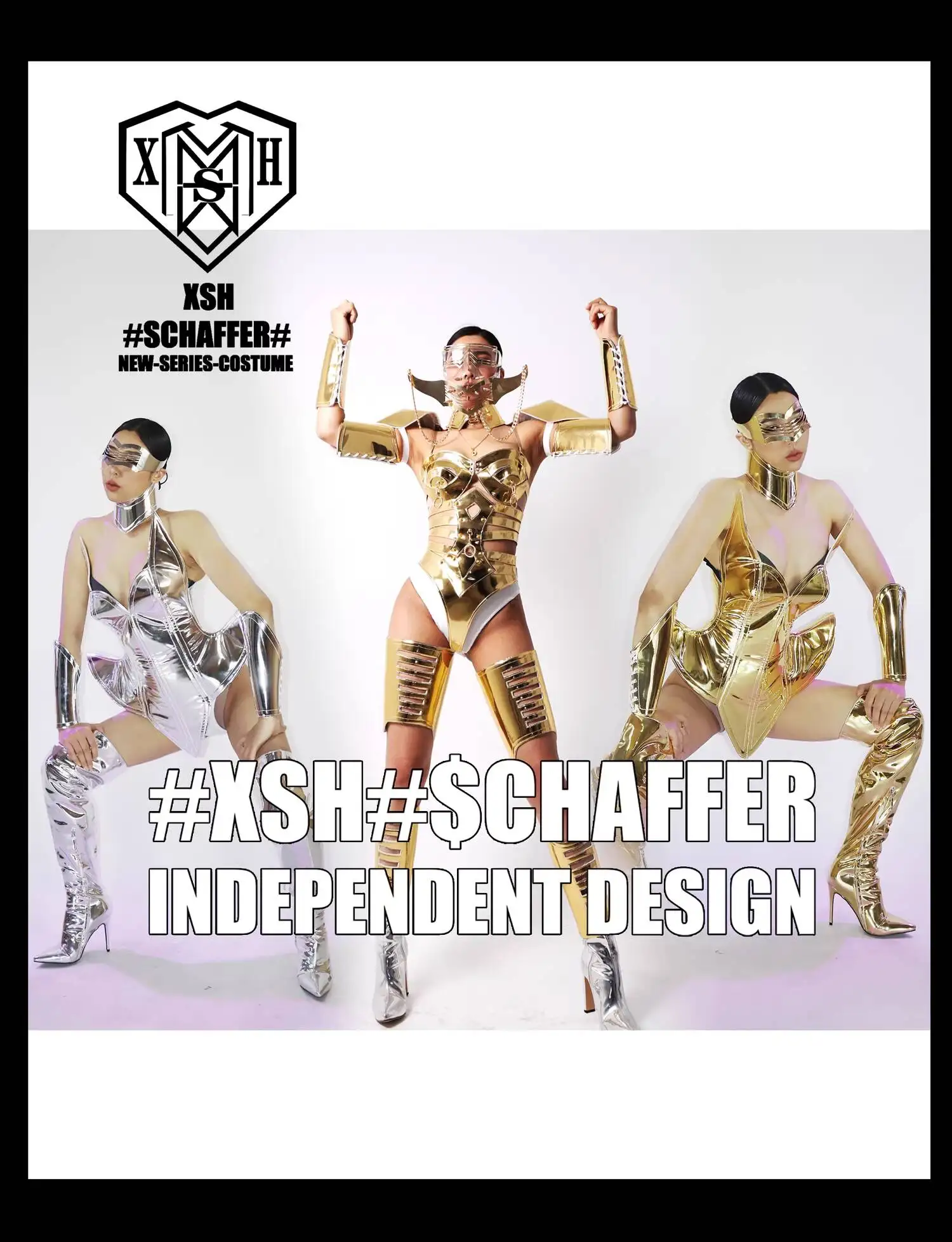 

Gogo Nightclub Heart Women's Design Mirror Technology Sexy DS Female Singer Atmosphere Tour Performance Outfit Set