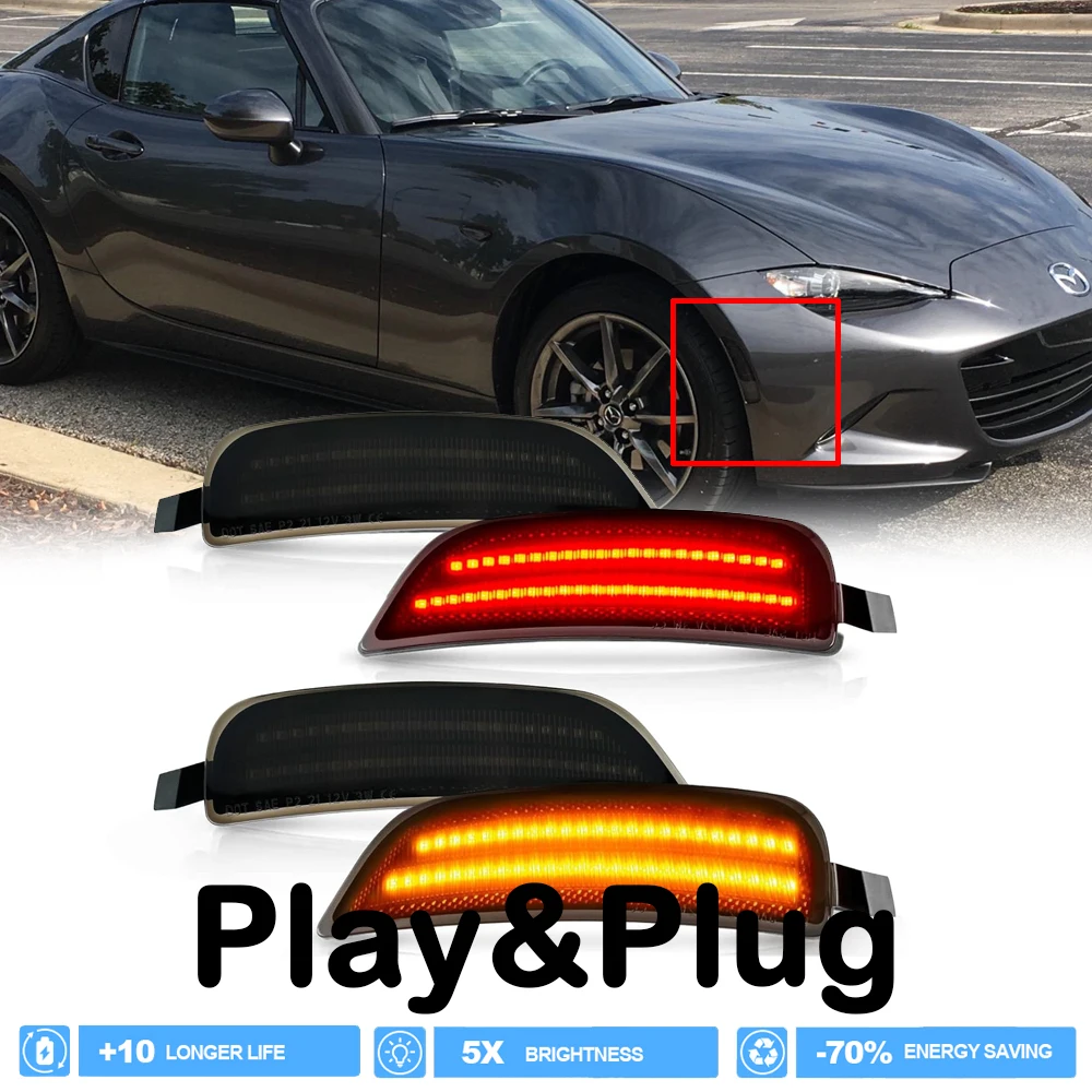 

4 шт. дымчатые линзы, светодиодный боковой габаритный указатель поворота для Mazda Miata MX-5 2016-2022, индикатор предупреждения на переднее и заднее крыло, отражатель