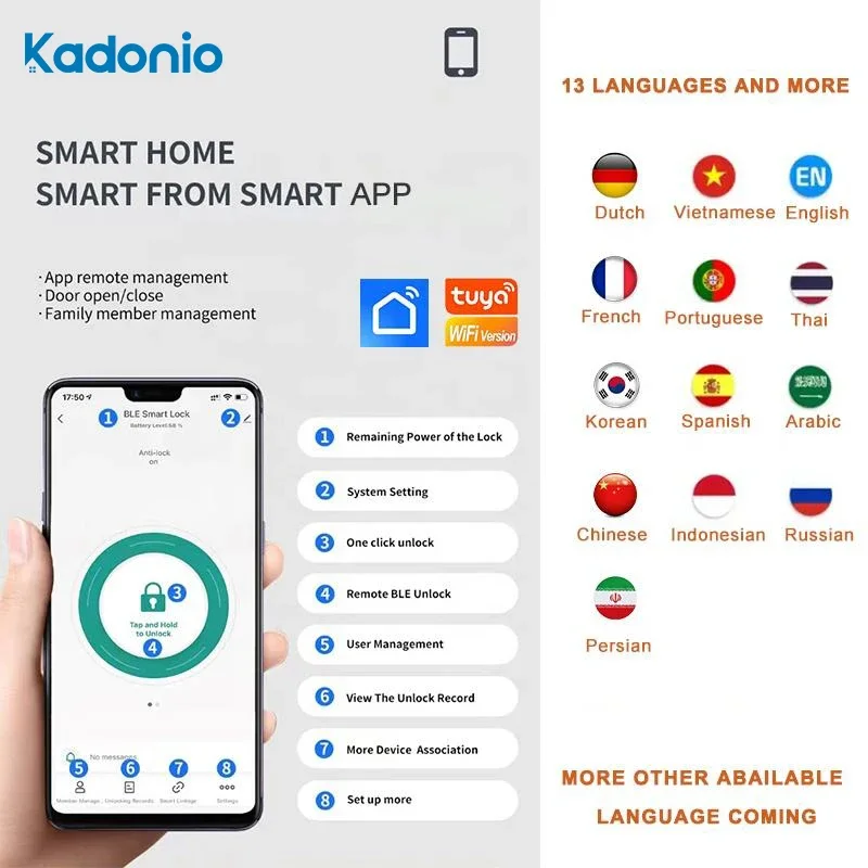 006Kadonio Smart Door Lock with Electronic Keypad NFC 3D Face Recognition Digital Code and Key Fingerprint and WiFi