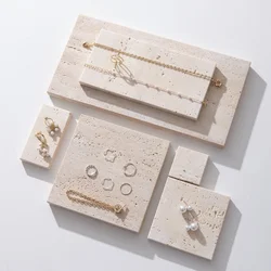 Beige Cave Stone Jewelry Tray Necklace Organizer Earring Display Stand Wedding Rings Holder Trinkets Storage Base Shooting Props