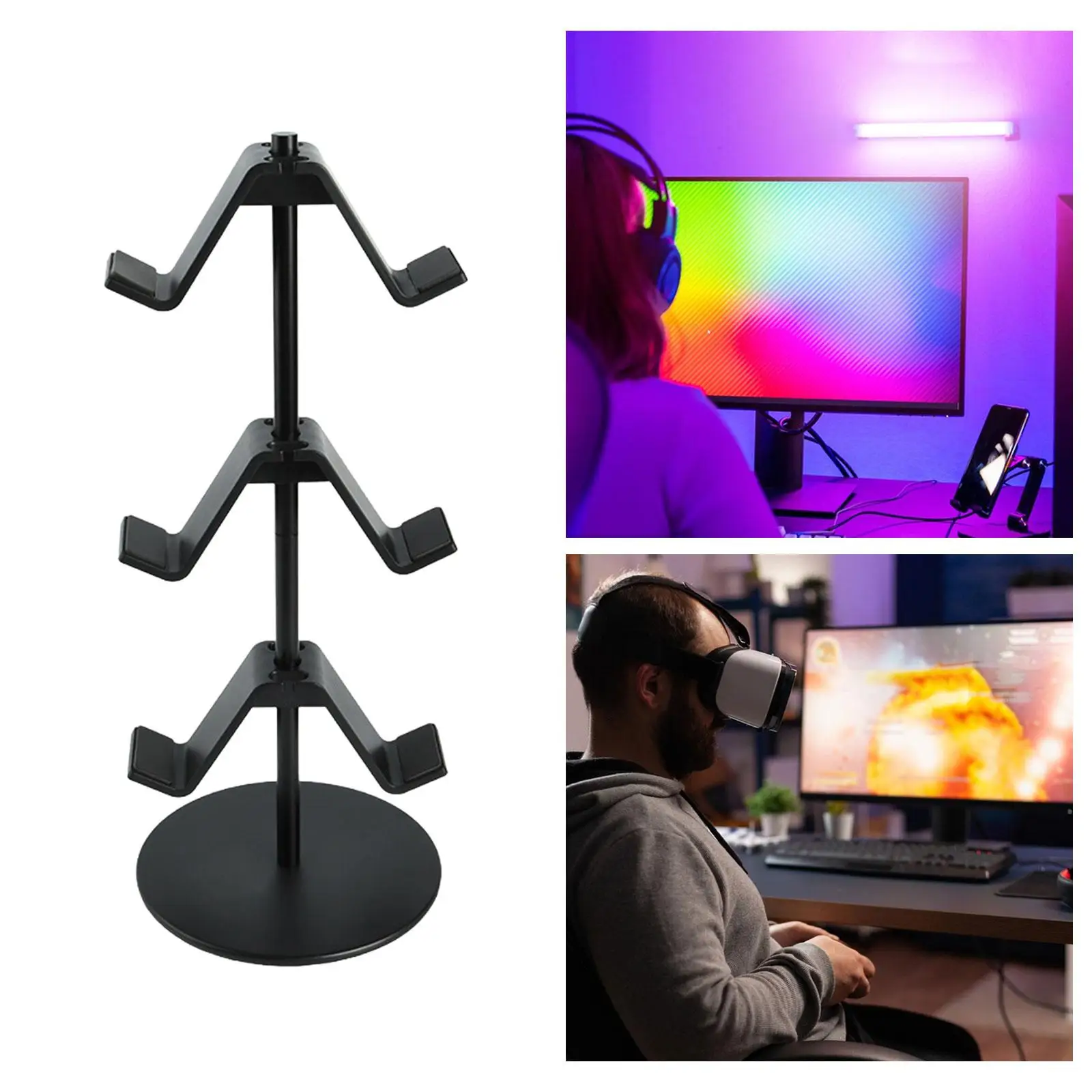 Game Controller Stand Holder Rotatable Space Saving Anti Slip Base Simple Installation Desktop Headset Hanger for Music Earphone