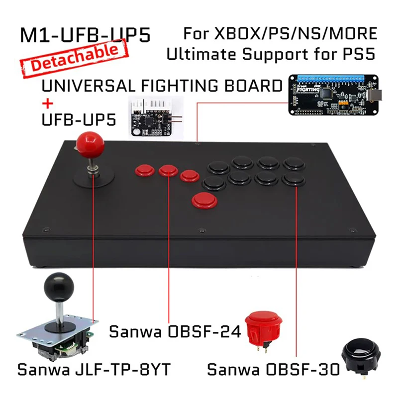 

FightBox M1 Detachable Stick Arcade Zero Delay SANWA Fightbox Joystick Button Game Hitbox Controller For PC/PS3/PS4/PS5/Switch