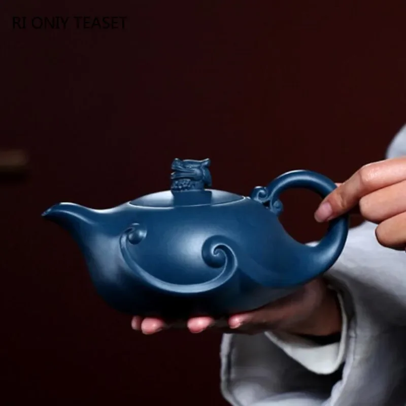 410ml Chinese Yixing Purple Clay Teapots Boutique Tea Pot Handmade Raw Ore Azure Mud Kettle Customized Zisha Tea Set Drinkware