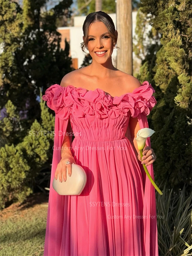 SSYTENS ชุดราตรีสีชมพูชายหาด แขนเสื้อแบบเดรป ชุดไปงานแต่งงาน ชุดราตรีงานเลี้ยง ชุดออกงานพิเศษ 2026 ชุดสำหรับโอกาสพิเศษ สามารถสั่งตัดได้