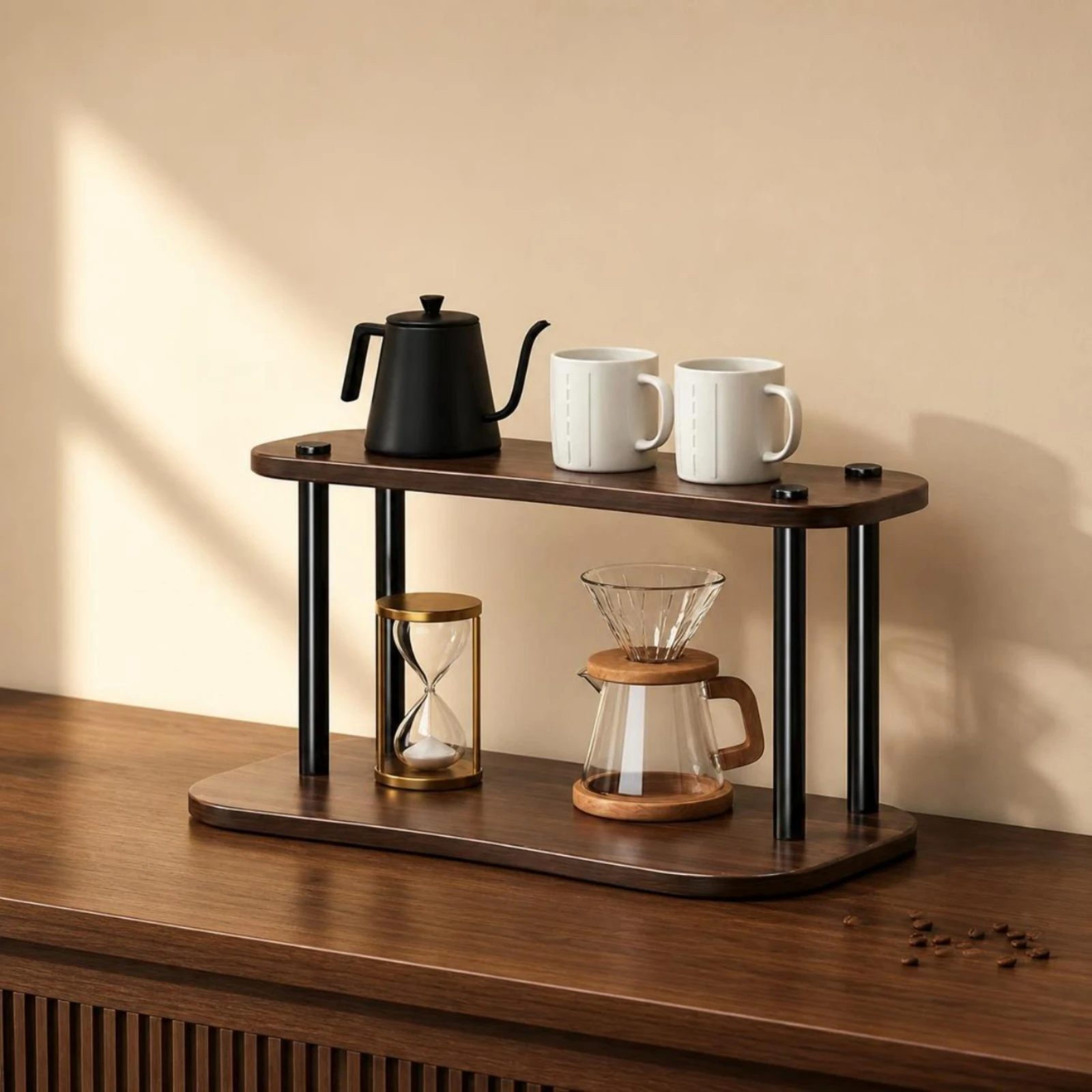 Countertop Storage Rack Sturdy Countertop Shelf Organizer Rack with Wood-Grain Shelves Stable Kitchen Counter Shelf for Desk