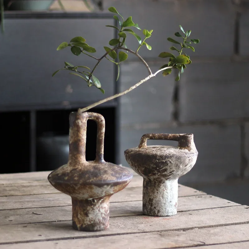 Handmade vintage Jingdezhen ceramic vase for Zen arrangement with rough pottery and wabi-sabi style, perfect for flower arrangem