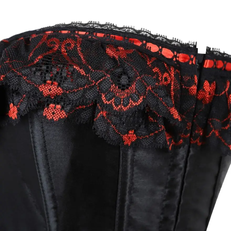 Sexy Spitze Overbust Korsett Top Frauen Vintage Satin Schleife Bustier Dessous mit Reiß verschluss plus Größe Body Shaper Burlesque Korsetts – Detail 24