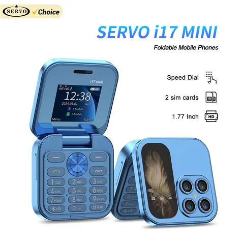 SERVO i17 미니 듀얼 SIM 카드 접이식 휴대 전화 2G 네트워크 비디오 플레이어 손전등 FM 라디오 매직 음성 작은 상자 플립 핸드폰
