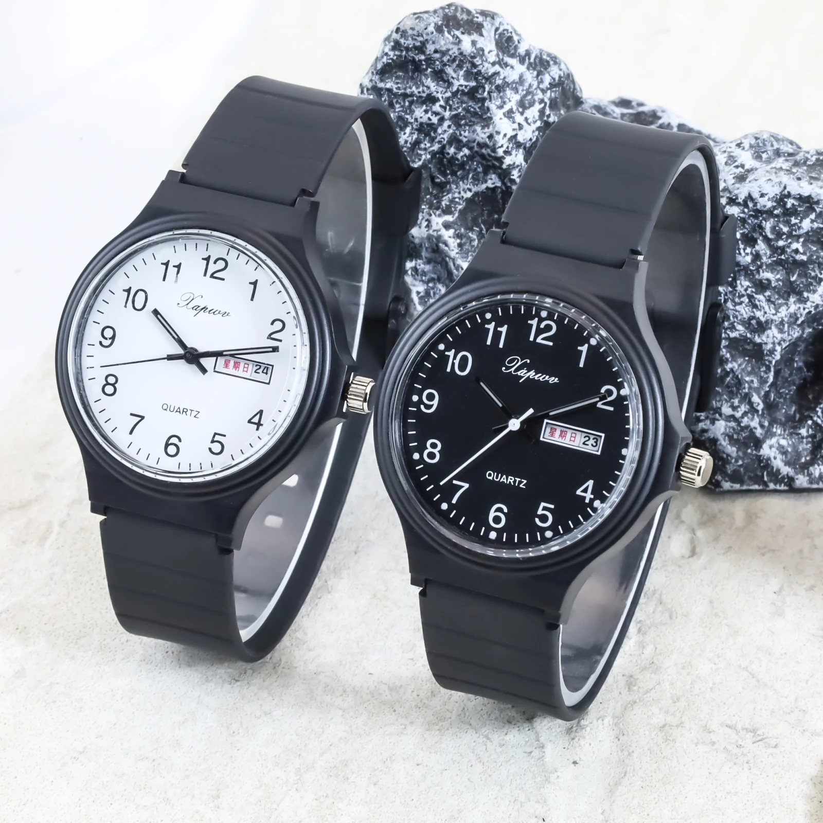 

Часы с двойным календарем для студентов, женщин и мужчин, повседневные силиконовые спортивные водонепроницаемые часы в подарок