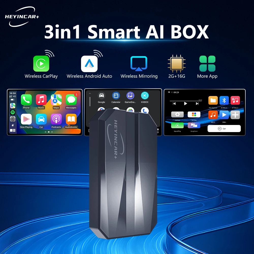 

HEYINCAR Carplay Smart Ai Box Support Wireless CarPlay Andriod Auto Netflix YouTube Spotify Play Stroe Plug And Play