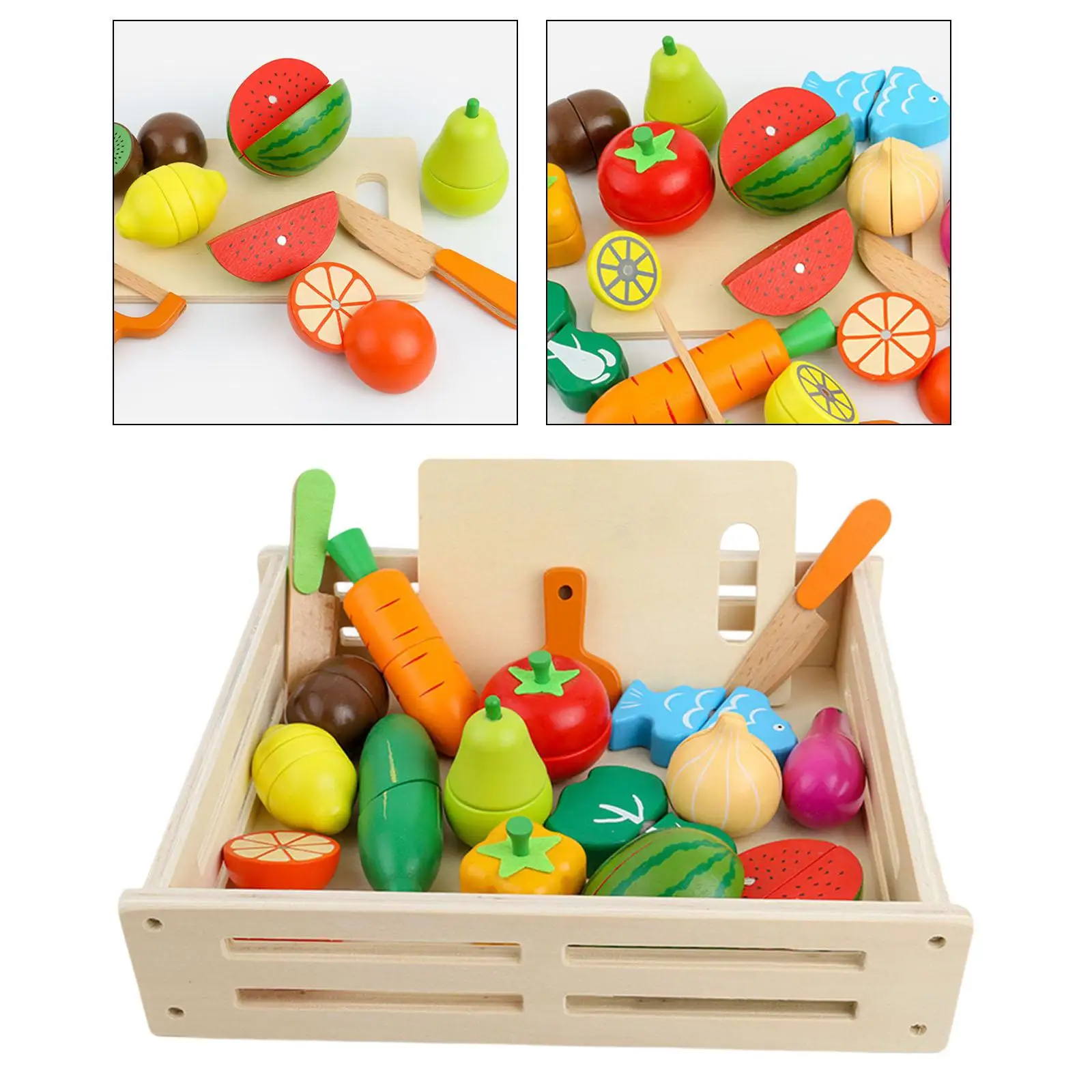 Ensemble de fruits à découper pour enfants, développement des compétences de base, jeu en bois amusant, cuisine avec boîte en bois, 3 ans, 4 ans, 5 ans, 6 ans, 7 ans, 17 pièces