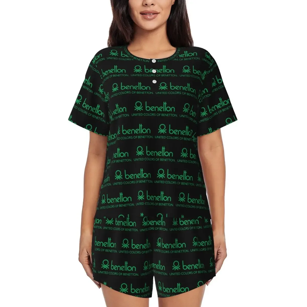 Camisones de manga corta con cuello redondo de United Colors Of Benetton para dormir, camisones para mujer, conjunto de pijama suave, pantalones cortos