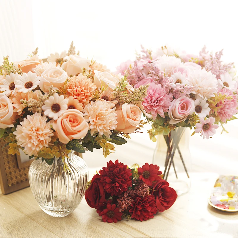 Kahaul Artificial Hybrid Flower Silk Rose Hydrangea Daisy Wedding Party Home Garden Decoration Accessories Christmas Scrapbook
