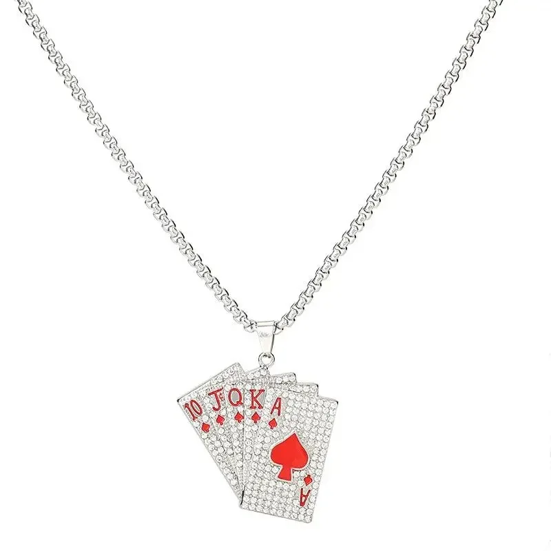 Trendy Hip-Hop Retro Poker Ketting Gepersonaliseerde Paar Ingelegde Zirkonia Trui Ketting Voor Dames Heren Mode Sieraden Accessoires