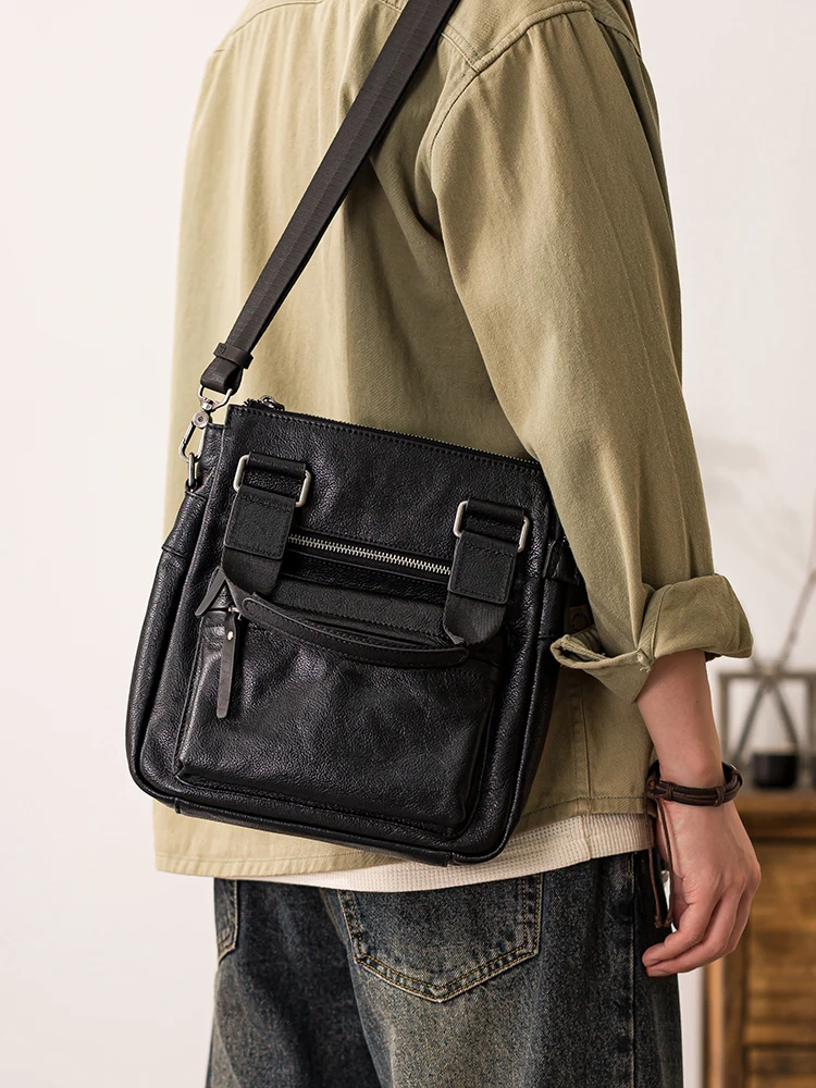 Business casual soft first layer cowhide men's handbags outdoor work genuine leather multifunctional shoulder messenger bag