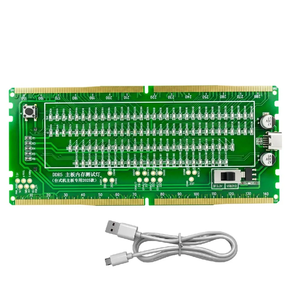DDR5 Memory Slot Tester LED Diagnostic Card Dual Power For Desktop And Server Motherboard Computer Hardware Tool