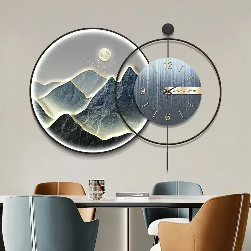 Decorative painting LED light painting circular hanging painting creative living room hanging clock silent clock wall decoration