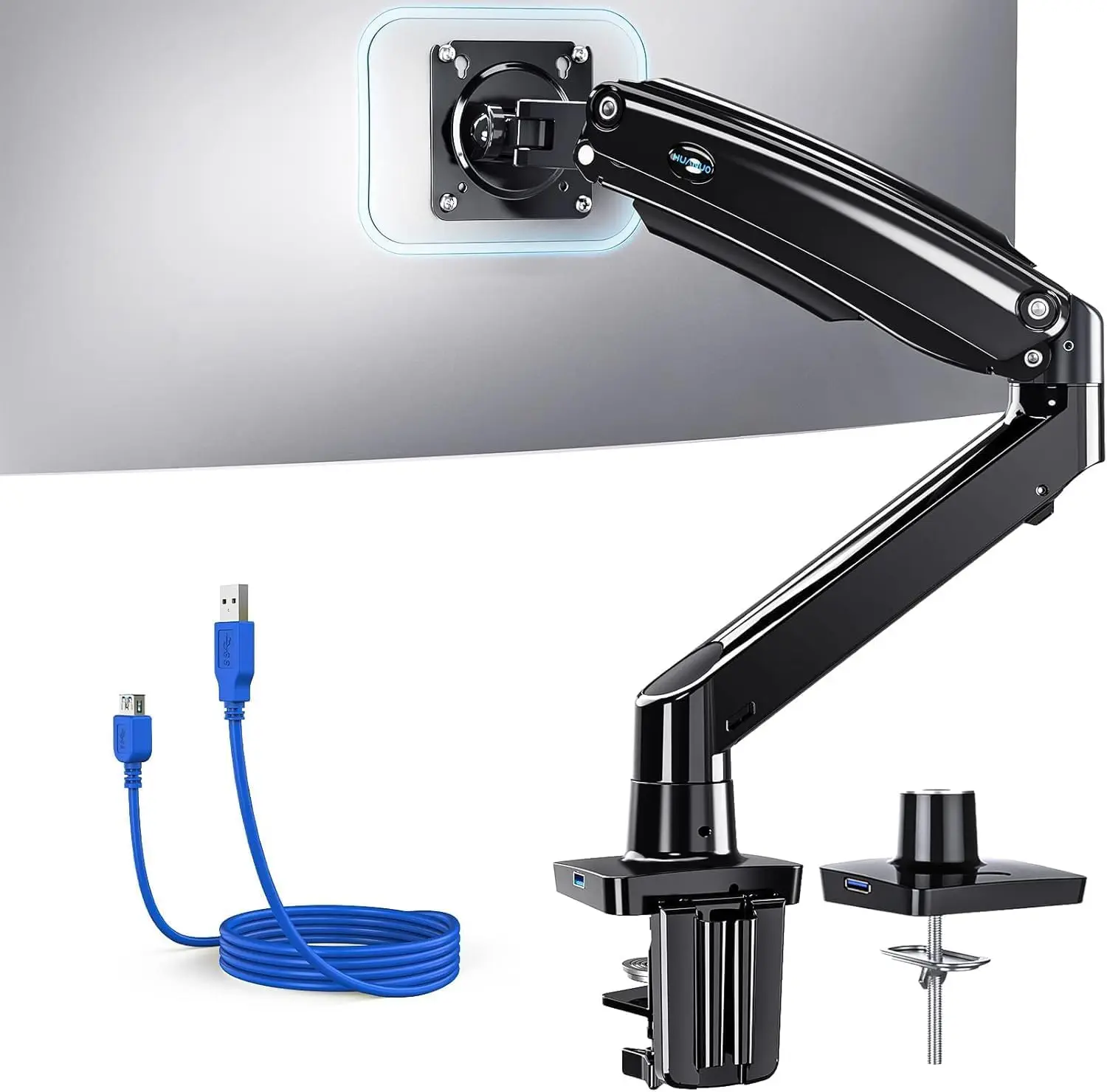 

Adjustable Monitor Arm for 13-49 Inch Screens, Holds 26.48 lbs, with USB Port and VESA Mounts