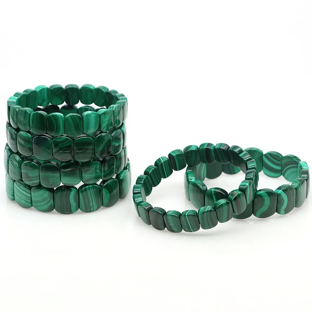 Natural Stone Malachite Square Beads Bracelets For Women Healing Crystal Faceted Rectangle Strand Bangle Gemstone Jewelry Gifts