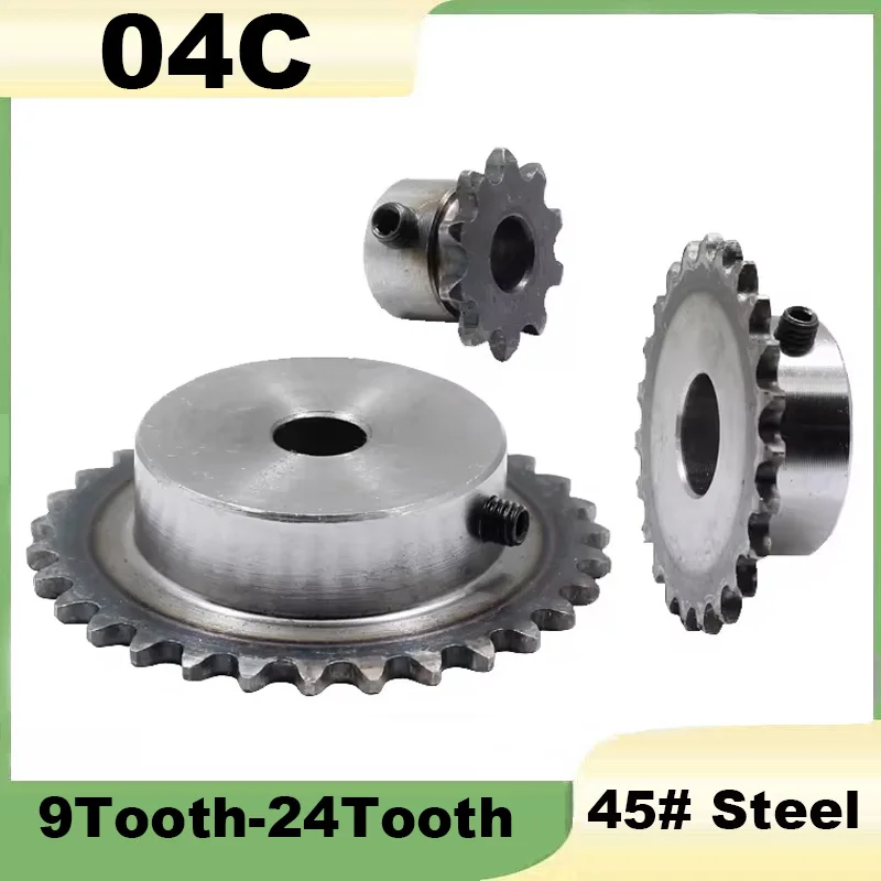 1Pcs 04C Chain Gear 9/10/11/12/13/14-24 Tooth 45# Steel Industrial Sprocket Wheel Motor Chain Drive Sprocket Tooth Pitch 6.35mm