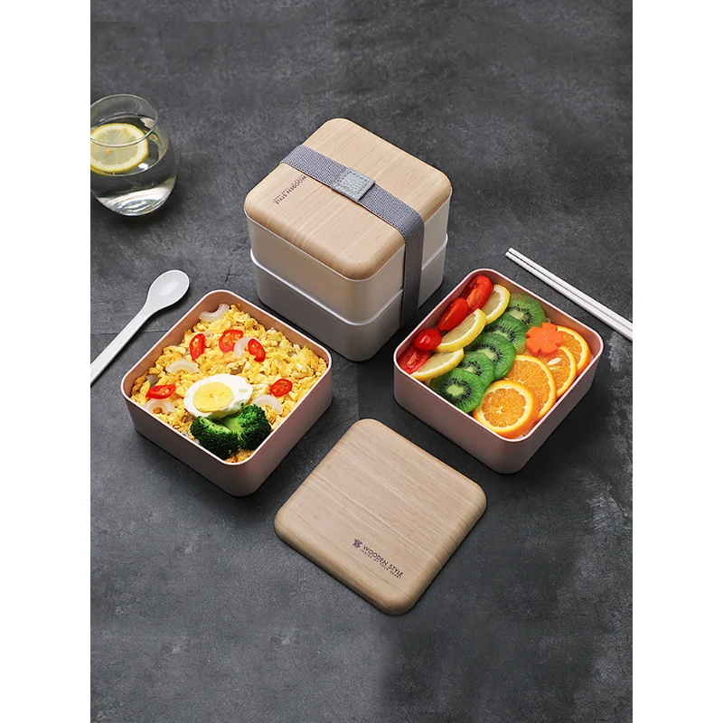 

Microwave Double Layer Lunch Box Wooden Style Bento Portable Container BPA Free box Food