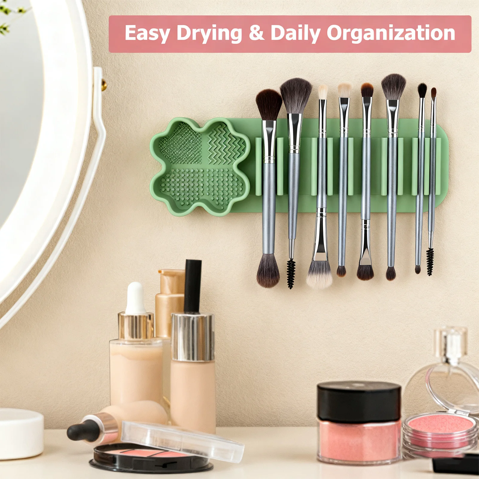 Zachte siliconen make-upborstels Wandgemonteerd droogrek Cosmetische penselen Cleaner Tool Ponsvrije hangende organizer voor schoonheidstool